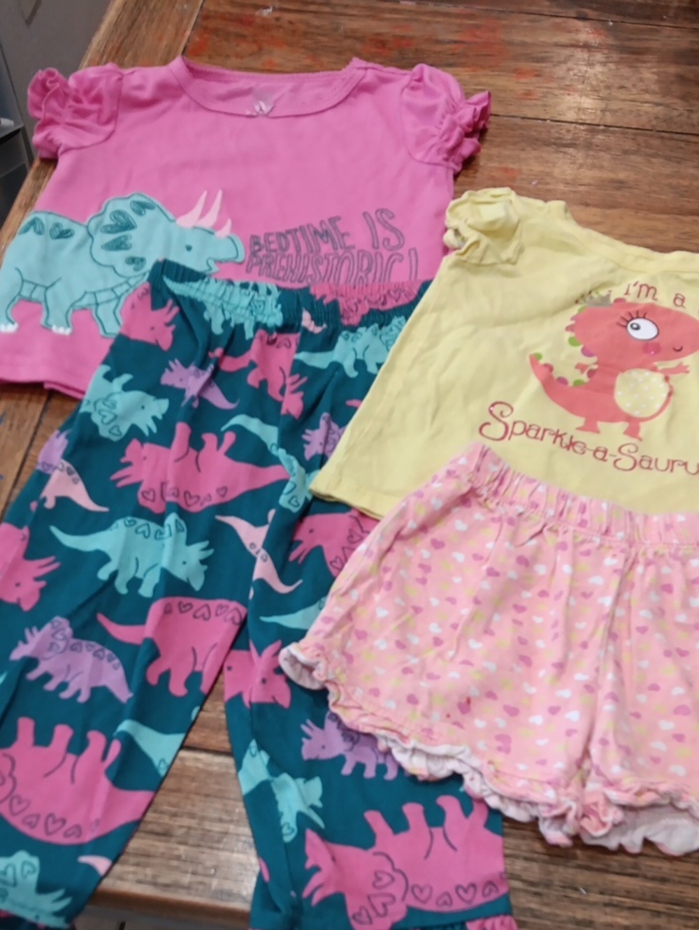 Carters Girls' Pink and Teal Dinosaur Pajama Set - & yellow And Peach Short Pjs